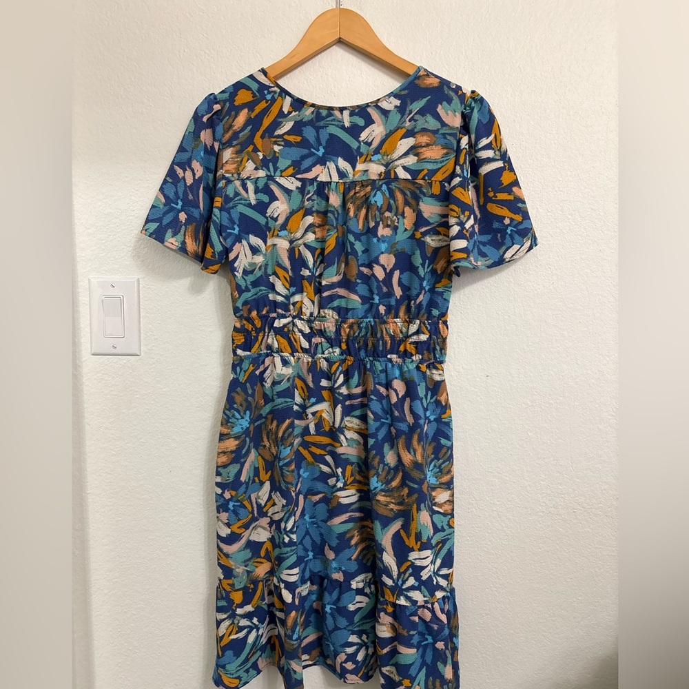 🩵Monteau Blue and Orange Floral Midi Dress🩵 - Picture 4 of 4